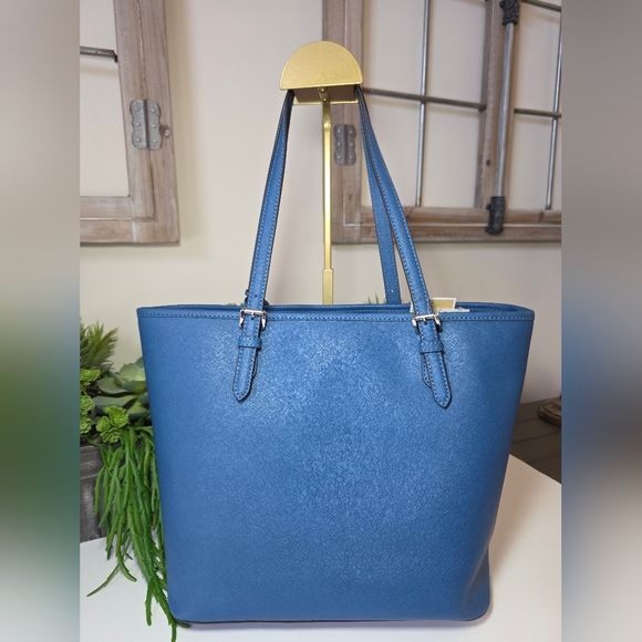 Michael Kors Jet Set Large Snap Pocket Tote-Steel Blue Saffiano Leather-NWT - Picture 8 of 16